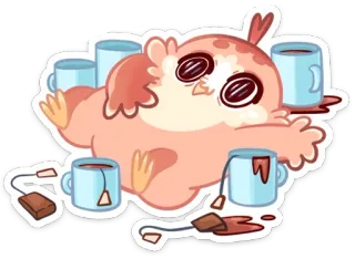 😋 owl, tea, cute, animal, kawaii, sticker telegram sticker