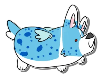 🍟 dog, corgi, winged dog, blue, cartoon, animal, cute telegram sticker