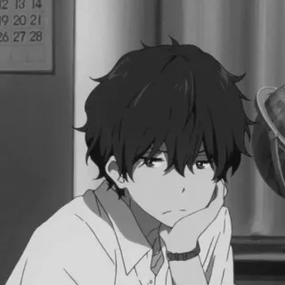 🕸 Anime, Monocromático, Menino, Retrato, Preto e branco telegram sticker