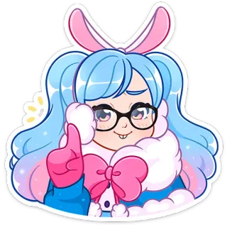🤓 kreskówka, postać, uszy królika, słodki, okulary, różowa kokarda, ilustracja, naklejka telegram sticker