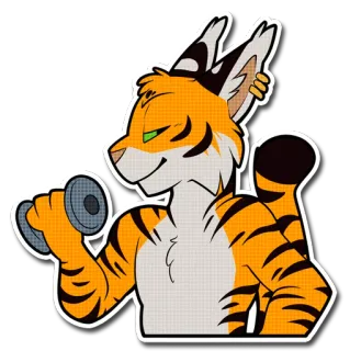 💪 furry, tiger, fitness, weightlifting, anthro, cartoon telegram sticker