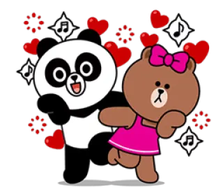 ❤ panda, bear, hearts, music notes, cute, cartoon, couple, love telegram sticker