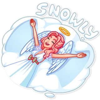 😁 SNOWLY! angel, snow, cute, clouds, wings, halo telegram sticker