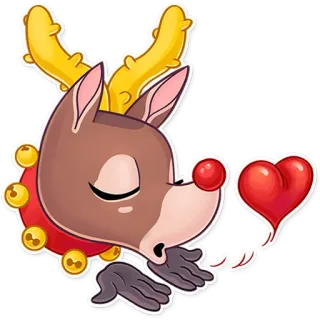 😘 rena, coração, amor, fofo, animal, desenho animado, natal telegram sticker