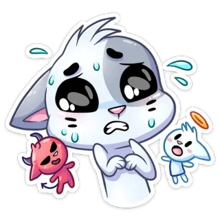 😬 gato, diabo, anjo, desenho animado, emoções, fofo telegram sticker