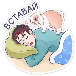 ☀️ ВСТАВАЙ 困, 可爱, 卡通, 狗, 醒来, 躺着, 枕头, 毯子 telegram sticker