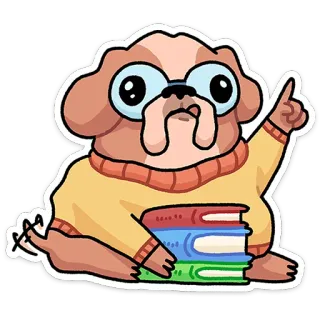 ⭐ chien, carlin, livres, lunettes, mignon, dessin animé telegram sticker