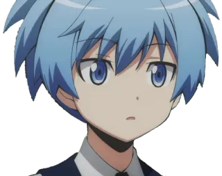 😧 Nagisa Shiota Assassination Classroom anime, ragazzo, capelli blu, in espressivo, adesivo telegram sticker