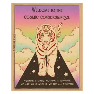 ✨ WELCOME TO THE COSMIC CONSCIOUSNESS. NOTHING IS STATIC, NOTHING IS SEPARATE. WE ARE ALL CHANGING, WE ARE ALL EVOLVING. cosmic, consciousness, tiger, stars, spiritual, evolving, static telegram sticker