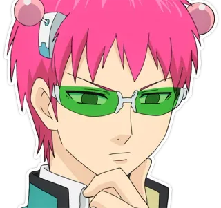 🤔 Saiki Kusuo The Disastrous Life of Saiki K. Anime, Saiki K, Cabelo rosa, Óculos verdes, Telecinético, Psíquico, Personagem, Mangá telegram sticker