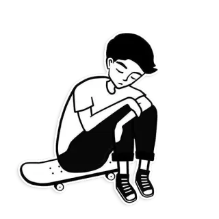 🏂 Skateboard, Junge, traurig, sitzend, schwarz-weiß, Teenager whatsapp sticker