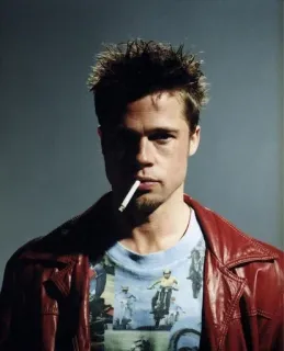 🧼 Tyler Durden Fight Club cigarrillo, fumar, película, Brad Pitt, El club de la lucha, chaqueta de cuero telegram sticker