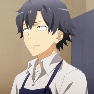 🫓 Hachiman Hikigaya My Teen Romantic Comedy SNAFU อนิเมะ, ตัวละคร, ผู้ชาย, ยิ้ม, ฮาจิมัง ฮิคิกายะ, ชมรมคนซิ๊งต้องไม่ตกอับ, บริกร, ผ้ากันเปื้อน whatsapp sticker
