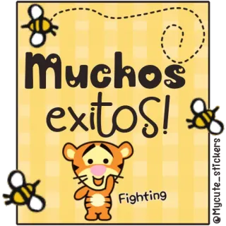 🍯 Tigger Muchos éxitos! Fighting успех, удачи, мотивация, поддержка, Тигра, мультфильм, пчёлы telegram sticker