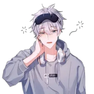 🤕 no plan anime, sleepy, headphones, gray hair, no plan telegram sticker