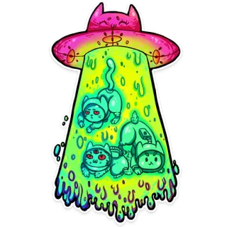 👽 스티커, 고양이, 외계인, ufo, 납치, 귀여운, 카와이 telegram sticker
