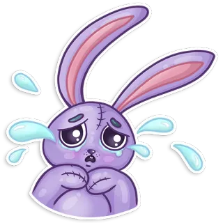 😭 кролик, грустный, плачущий, зайчик, фиолетовый, наклейка whatsapp sticker