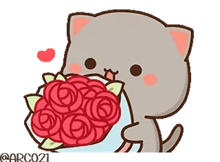 ๐ cat, kitten, bouquet, roses, cute, kawaii telegram sticker