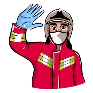 😷 Feuerwehrmann, Schutzausrüstung, Cartoon, Rettung, Notfall telegram sticker