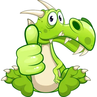 👍 dragão, desenho animado, polegar para cima, verde, fofo, animal, fantasia telegram sticker
