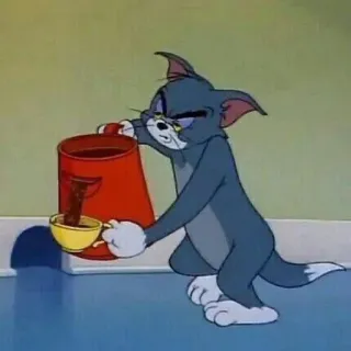 🤤 Tom Cat Tom and Jerry cartone animato, gatto, versare, caffè, arrabbiato, stanco, animazione whatsapp sticker