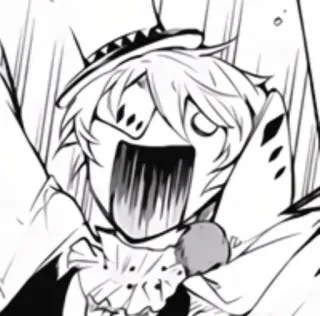 🎭 动漫, 漫画, 震惊, 夸张表情, 帽子, 单色 telegram sticker