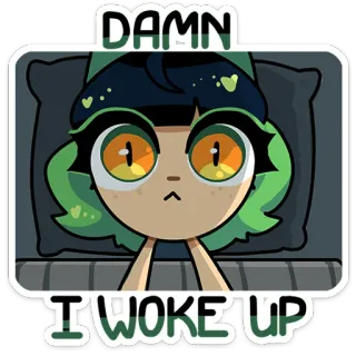 ⭐ DAMN I WOKE UP Dessin animé, Sticker, Sommeil, Fatigué, Réveil, Lit telegram sticker