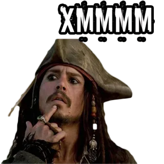 🤔 Jack Sparrow Pirates of the Caribbean XMMMM 해적, 선장, 생각, 영화, 캐릭터, 실망 whatsapp sticker