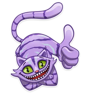 👍 Cheshire Cat Alice in Wonderland Katze, Grinsekatze, Alice im Wunderland, Cartoon, Daumen hoch, Lächeln whatsapp sticker