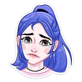 😭 Mädchen, weinen, traurig, blaue Haare, emotional, Aufkleber telegram sticker