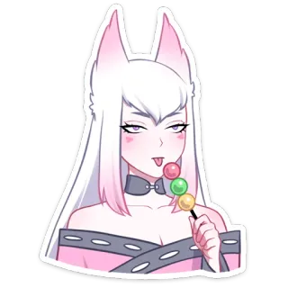 🍡 anime, girl, fox girl, dango, kawaii, cute telegram sticker