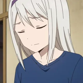 😔 anime meisje, wit haar, verdrietig, boos, cartoon, manga, vrouwelijk whatsapp sticker