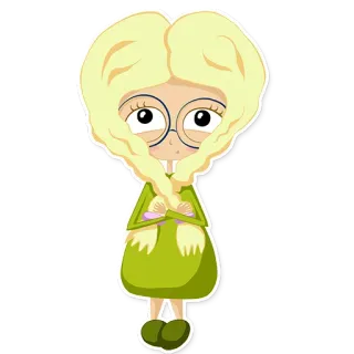 🙈 dziewczyna, kreskówka, blondynka, okulary, warkocze, słodka, postać telegram sticker
