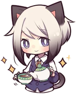 ✨ fille chat, animé, manga, thé, chibi, kawaii whatsapp sticker