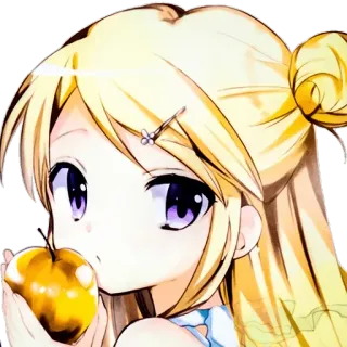 🍎 Anime, Mädchen, Blond, Apfel, Süß, Manga, Cartoon telegram sticker