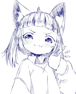 👍 anime, gadis, telinga kucing, sketsa, imut, seni digital telegram sticker