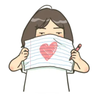 ❤ 만화, 하트, 그림, 사랑, 여자, 종이, 귀여운 whatsapp sticker