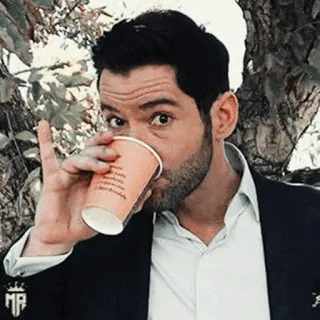 🥃 남자, 커피, 정장, 제스처, 마시는 whatsapp sticker