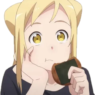 🍘 anime, girl, eating, food, cute, happy telegram sticker