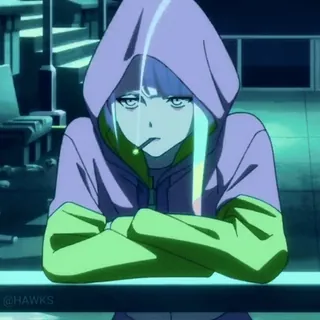🚬 Anime, palenie, znudzona, dziewczyna, bluza z kapturem telegram sticker
