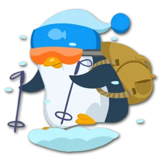 🏂 penguin, skiing, winter, snow, cartoon, cute, adventure, backpacking telegram sticker
