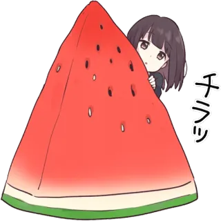 🍉 チラッ anime, girl, watermelon, peeking, cute telegram sticker
