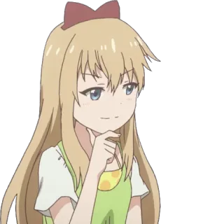 🤔 anime, chica, pelo rubio, linda, pensando telegram sticker