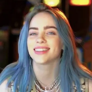 😄 Billie Eilish นักร้อง, นักดนตรี, คนดัง, ภาพเหมือน, ผมสีฟ้า telegram sticker
