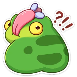 ❓ sticker, dessin animé, vert, créature, points d'interrogation, langue, drôle, animé whatsapp sticker