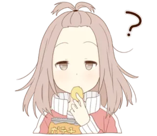 🍯 ポテトチップ Anime, Ragazza, Snack, Patatine, Punto interrogativo, Carino telegram sticker