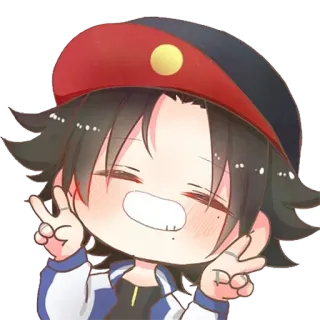 ✌️ Anime, Menino, Desenho animado, Sinal de paz, Feliz whatsapp sticker
