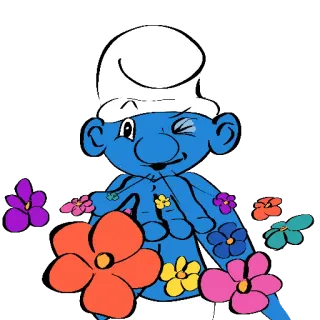 😘 Smurf アニメ, スマーフ, 花, 青, アニメーション telegram sticker