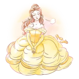 😔 Belle Beauty and the Beast เจ้าหญิง, ดิสนีย์, เบลล์, โฉมงามกับเจ้าชายอสูร, ชุดเดรส, สีเหลือง, การ์ตูน telegram sticker