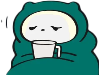😩 Kartun, Sedih, Selimut, Kopi, Mug, Dalam ruangan, Ilustrasi, Mengantuk, Sakit whatsapp sticker